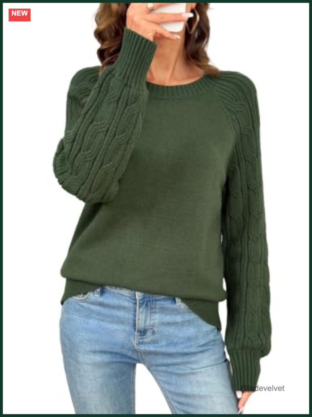 Women's Cable Knit Pullover Sweater, Crewneck Long Sleeve Cozy Winter Top